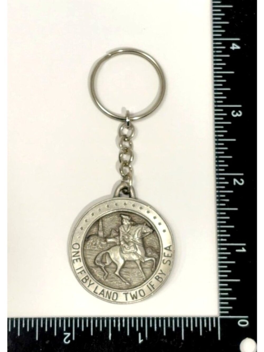 One If By Land Two If By Sea Paul Revere Keychain Silver Tone revolutionary war